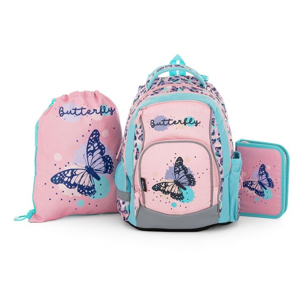 oxybag Schulrucksackset 3-teilig OXY GO Butterfly Pink